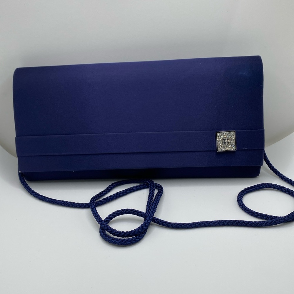 Valerie Stevens Satin Blue Rhinestone Accent Formal Evening Bag
